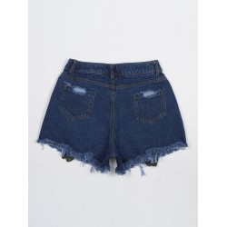 Denim Floral Embroidery Slim Fit Women's Shorts