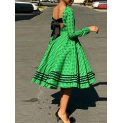 Long Sleeve Round Collar Women's A-Line Dress