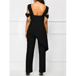 Asymmetric Plain Backless Women's Jumpsuits