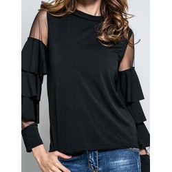 New Round Neck Mesh Patchwork T-shirt