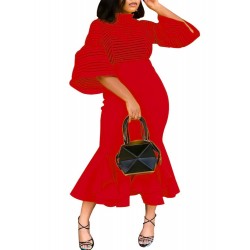 Flare Sleeve Irregual Hem Bodycon Dress