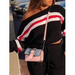 Stripe Print Cold Shoulder T-shirt