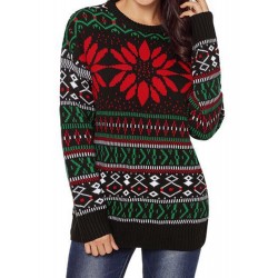 Christmas Element Digital Print Round Neck Sweater