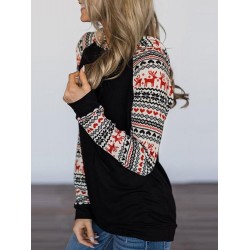 Elk Print Stitching  Loose T-shirt