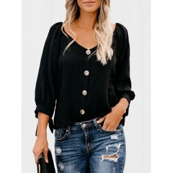 V-Neck Regular Plain Three-Quarter Sleeve Standard Blouse