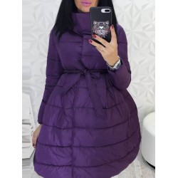 Women's Pure Color Long Sleeve Stand Collar Cotton Clothes