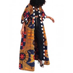 Fashion Print Color Block Three-Quarter Sleeve Trench Coats