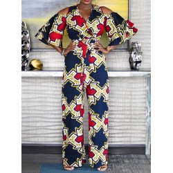 Cold Shoulder Wrapped Geometry Print Jumpsuits